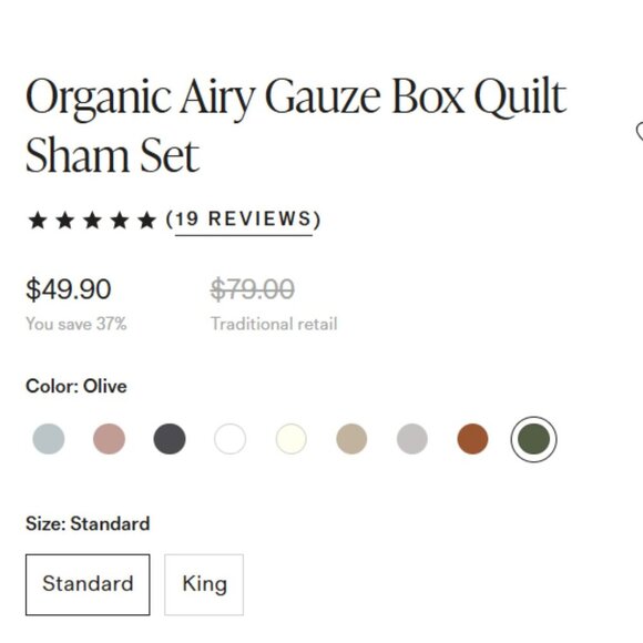 NWOT QUINCE Organic Airy Gauze Box Quilt Sham Set of 2 Standard Olive 5⭐⭐⭐⭐⭐ - Picture 4 of 8